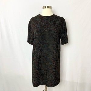 Zara Trafaluc Size Small Metallic Multicolor Short Sleeve Black T-Shirt Dress